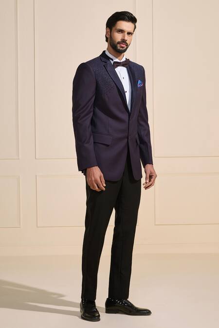 Shop_Raghavendra Rathore Jodhpur_Purple Suede Midnight Couture Tuxedo Jacket _Online_at_Aza_Fashions