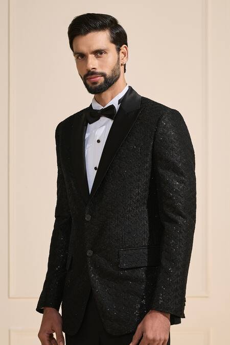 Raghavendra Rathore Jodhpur Black Satin Ornate Tuxedo Jacket Online at Aza Fashions Raghavendra Rathore Jodhpur_Black Satin Ornate Tuxedo Jacket _Online_at_Aza_Fashions