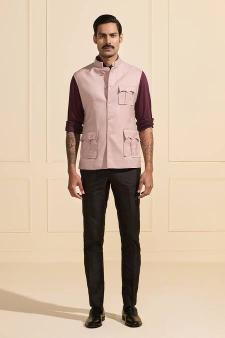 Raghavendra Rathore Jodhpur Pink Wool Blush Nehru Jacket Online at Aza Fashions Raghavendra Rathore Jodhpur_Pink Wool Blush Nehru Jacket _Online_at_Aza_Fashions