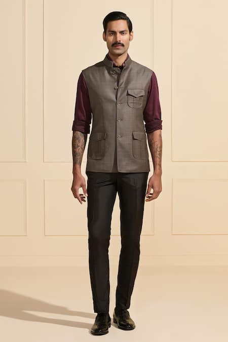 Raghavendra Rathore Jodhpur Gray Wool Steel Grey Nehru Jacket Online at Aza Fashions Raghavendra Rathore Jodhpur_Gray Wool Steel Grey Nehru Jacket _Online_at_Aza_Fashions