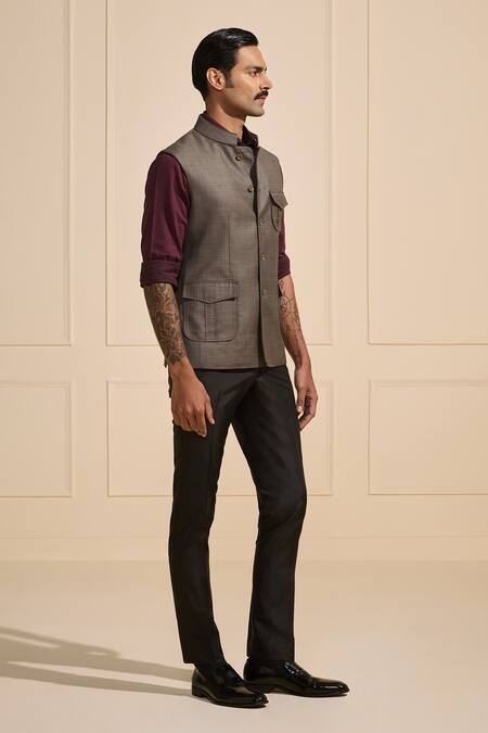 Buy Raghavendra Rathore Jodhpur Gray Wool Steel Grey Nehru Jacket Online at Aza Fashions Buy_Raghavendra Rathore Jodhpur_Gray Wool Steel Grey Nehru Jacket _Online_at_Aza_Fashions