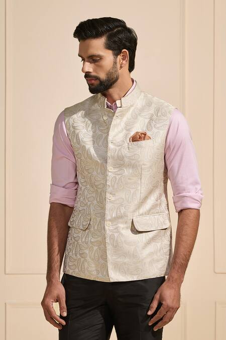Buy Raghavendra Rathore Jodhpur White Satin Floral Weaves Nehru Jacket Online at Aza Fashions Buy_Raghavendra Rathore Jodhpur_White Satin Floral Weaves Nehru Jacket _Online_at_Aza_Fashions
