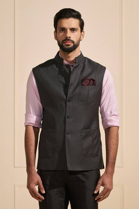 Buy Raghavendra Rathore Jodhpur Gray Satin Contemporary Classic Grey Nehru Jacket Online at Aza Fashions Buy_Raghavendra Rathore Jodhpur_Gray Satin Contemporary Classic Grey Nehru Jacket _Online_at_Aza_Fashions