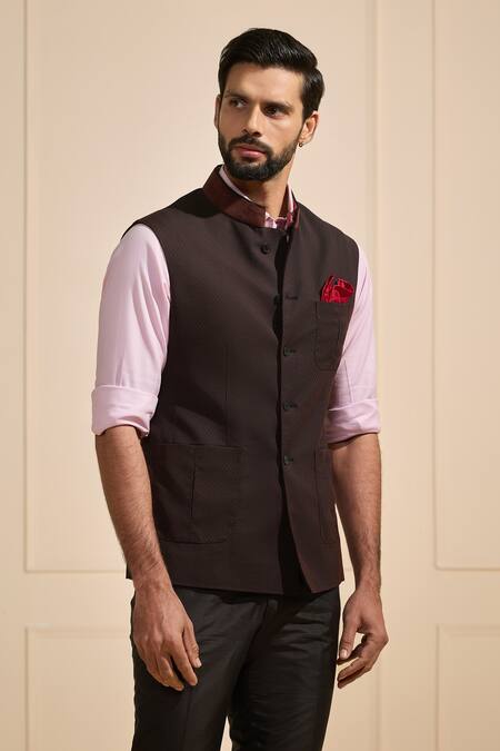 Buy Raghavendra Rathore Jodhpur Black Satin Nehru Jacket With Pocket Square Online at Aza Fashions Buy_Raghavendra Rathore Jodhpur_Black Satin Nehru Jacket With Pocket Square _Online_at_Aza_Fashions