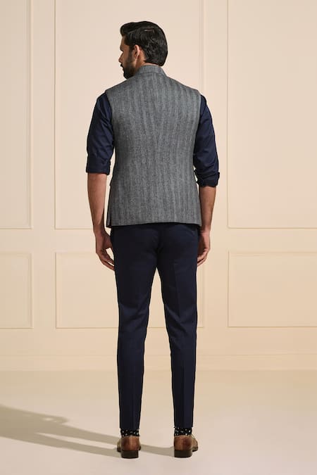 Shop Raghavendra Rathore Jodhpur Gray Wool Tailored Grey Nehru Jacket at Aza Fashions Shop_Raghavendra Rathore Jodhpur_Gray Wool Tailored Grey Nehru Jacket _at_Aza_Fashions