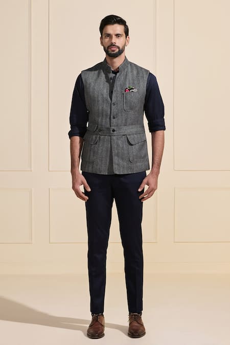 Raghavendra Rathore Jodhpur Gray Wool Tailored Grey Nehru Jacket Online at Aza Fashions Raghavendra Rathore Jodhpur_Gray Wool Tailored Grey Nehru Jacket _Online_at_Aza_Fashions