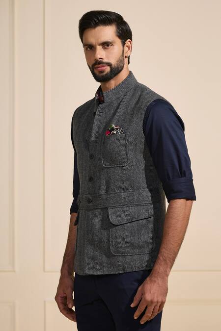 Buy Raghavendra Rathore Jodhpur Gray Wool Tailored Grey Nehru Jacket Online at Aza Fashions Buy_Raghavendra Rathore Jodhpur_Gray Wool Tailored Grey Nehru Jacket _Online_at_Aza_Fashions