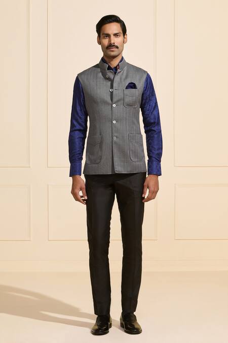 Raghavendra Rathore Jodhpur Gray Grey Designer Nehru Jacket Online at Aza Fashions Raghavendra Rathore Jodhpur_Gray Grey Designer Nehru Jacket _Online_at_Aza_Fashions