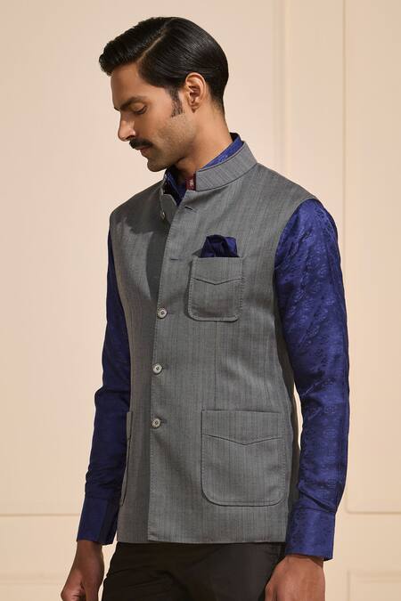 Buy Raghavendra Rathore Jodhpur Gray Grey Designer Nehru Jacket Online at Aza Fashions Buy_Raghavendra Rathore Jodhpur_Gray Grey Designer Nehru Jacket _Online_at_Aza_Fashions