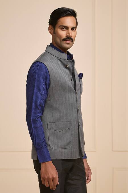 Shop Raghavendra Rathore Jodhpur Gray Grey Designer Nehru Jacket Online at Aza Fashions Shop_Raghavendra Rathore Jodhpur_Gray Grey Designer Nehru Jacket _Online_at_Aza_Fashions