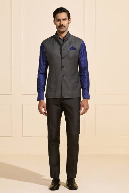 Raghavendra Rathore Jodhpur Gray Satin Woven Sleek Nehru Jacket Online at Aza Fashions Raghavendra Rathore Jodhpur_Gray Satin Woven Sleek Nehru Jacket _Online_at_Aza_Fashions