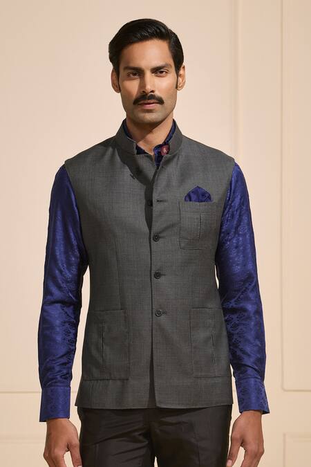 Buy Raghavendra Rathore Jodhpur Gray Satin Woven Sleek Nehru Jacket Online at Aza Fashions Buy_Raghavendra Rathore Jodhpur_Gray Satin Woven Sleek Nehru Jacket _Online_at_Aza_Fashions
