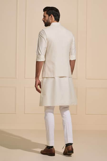 Shop Raghavendra Rathore Jodhpur White Tussar Designer Tassar Jacquard Nehru Jacket Set at Aza Fashions Shop_Raghavendra Rathore Jodhpur_White Tussar Designer Tassar Jacquard Nehru Jacket Set _at_Aza_Fashions