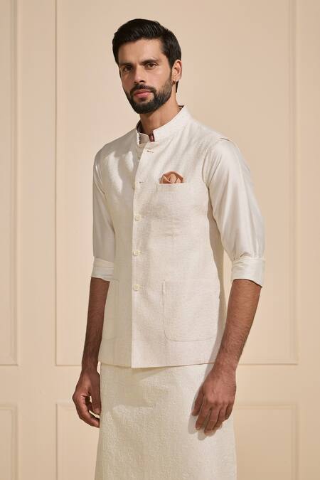 Raghavendra Rathore Jodhpur White Tussar Designer Tassar Jacquard Nehru Jacket Set Online at Aza Fashions Raghavendra Rathore Jodhpur_White Tussar Designer Tassar Jacquard Nehru Jacket Set _Online_at_Aza_Fashions