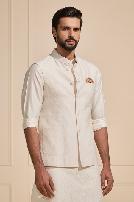 Buy Raghavendra Rathore Jodhpur White Tussar Designer Tassar Jacquard Nehru Jacket Set Online at Aza Fashions Buy_Raghavendra Rathore Jodhpur_White Tussar Designer Tassar Jacquard Nehru Jacket Set _Online_at_Aza_Fashions