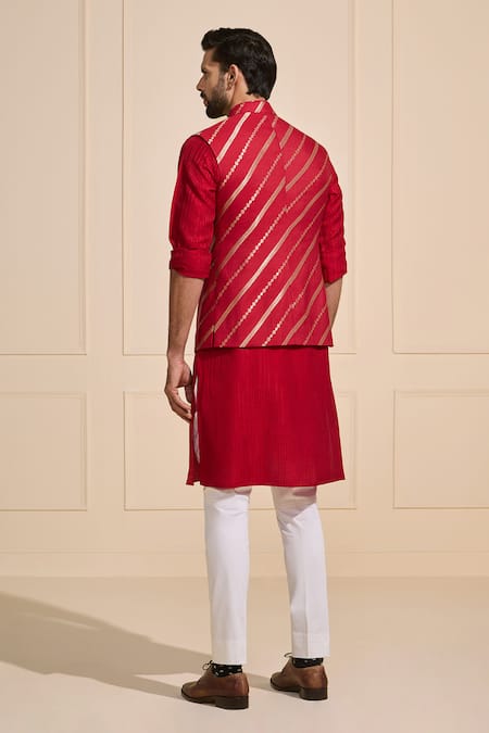 Raghavendra Rathore Jodhpur Flamegold Red Festive Nehru Jacket 