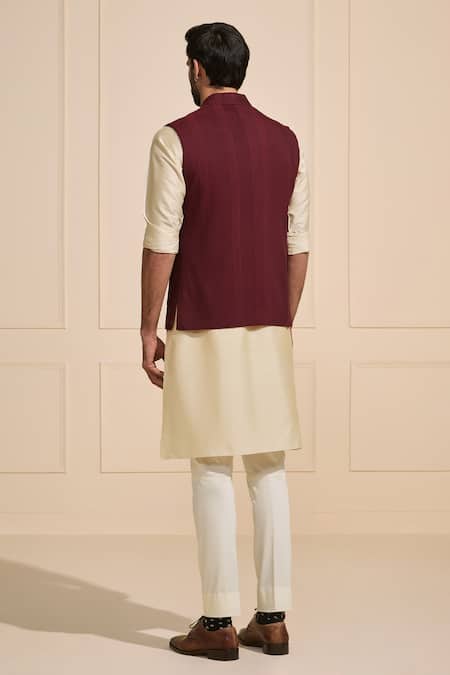 Raghavendra Rathore Jodhpur Bespoke Dark Garnet Nehru Jacket 