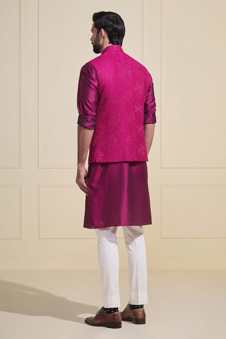 Shop Raghavendra Rathore Jodhpur Magenta Silk Designer Bundi Set at Aza Fashions Shop_Raghavendra Rathore Jodhpur_Magenta Silk Designer Bundi Set _at_Aza_Fashions