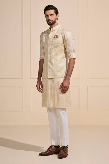 Raghavendra Rathore Jodhpur Cream Silk Embroidery Textured Luxe Nehru Jacket Online at Aza Fashions Raghavendra Rathore Jodhpur_Cream Silk Embroidery Textured Luxe Nehru Jacket _Online_at_Aza_Fashions