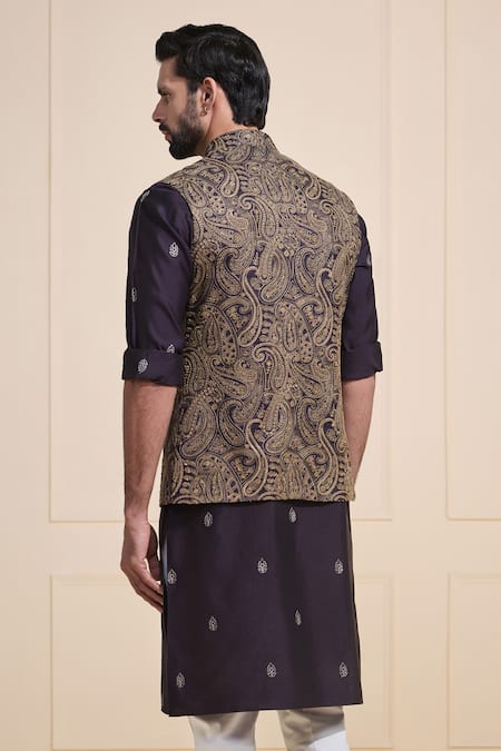 Shop Raghavendra Rathore Jodhpur Black Silk Embroidery Regal Paisley-patterned Nehru Jacket at Aza Fashions Shop_Raghavendra Rathore Jodhpur_Black Silk Embroidery Regal Paisley-patterned Nehru Jacket _at_Aza_Fashions