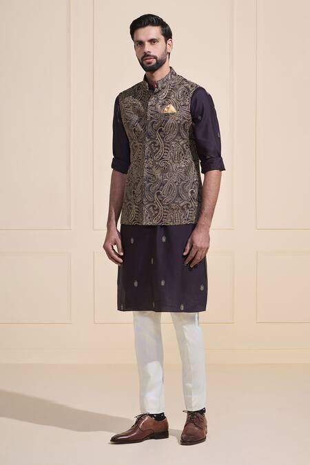 Buy Raghavendra Rathore Jodhpur Black Silk Embroidery Regal Paisley-patterned Nehru Jacket Online at Aza Fashions Buy_Raghavendra Rathore Jodhpur_Black Silk Embroidery Regal Paisley-patterned Nehru Jacket _Online_at_Aza_Fashions