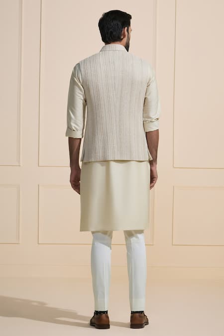 Shop Raghavendra Rathore Jodhpur Cream Silk Textured Nehru Jacket at Aza Fashions Shop_Raghavendra Rathore Jodhpur_Cream Silk Textured Nehru Jacket _at_Aza_Fashions