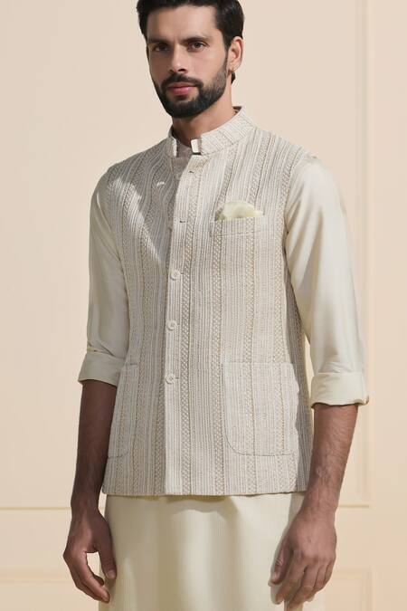 Buy Raghavendra Rathore Jodhpur Cream Silk Textured Nehru Jacket Online at Aza Fashions Buy_Raghavendra Rathore Jodhpur_Cream Silk Textured Nehru Jacket _Online_at_Aza_Fashions