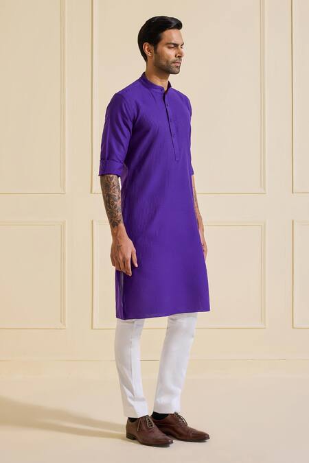 Raghavendra Rathore Jodhpur Purple Silk Minimal Prussian Indigo Kurta Online at Aza Fashions Raghavendra Rathore Jodhpur_Purple Silk Minimal Prussian Indigo Kurta _Online_at_Aza_Fashions