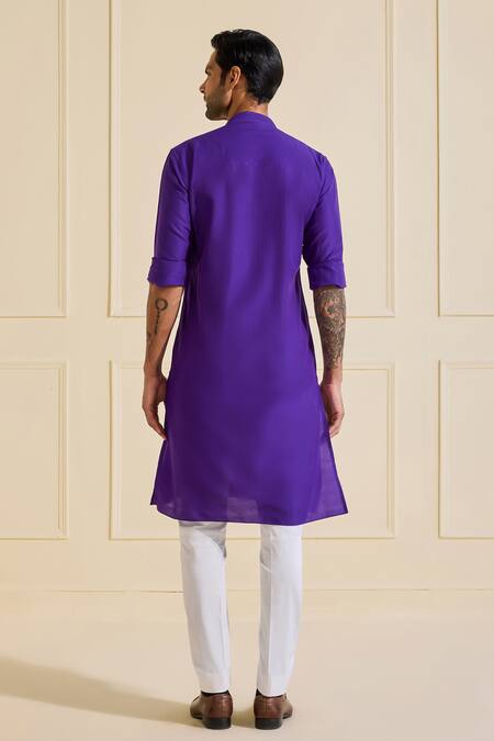 Shop Raghavendra Rathore Jodhpur Purple Silk Minimal Prussian Indigo Kurta at Aza Fashions Shop_Raghavendra Rathore Jodhpur_Purple Silk Minimal Prussian Indigo Kurta _at_Aza_Fashions