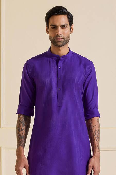Shop Raghavendra Rathore Jodhpur Purple Silk Minimal Prussian Indigo Kurta Online at Aza Fashions Shop_Raghavendra Rathore Jodhpur_Purple Silk Minimal Prussian Indigo Kurta _Online_at_Aza_Fashions