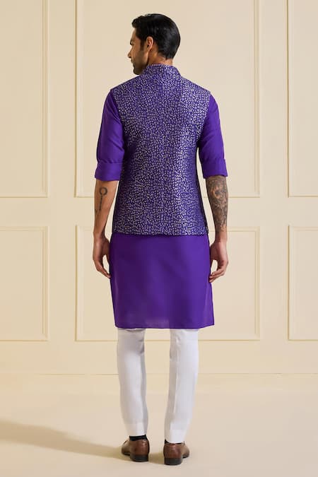 Shop Raghavendra Rathore Jodhpur Purple Silk Shimmering Prussian Indigo Nehru Jacket at Aza Fashions Shop_Raghavendra Rathore Jodhpur_Purple Silk Shimmering Prussian Indigo Nehru Jacket _at_Aza_Fashions