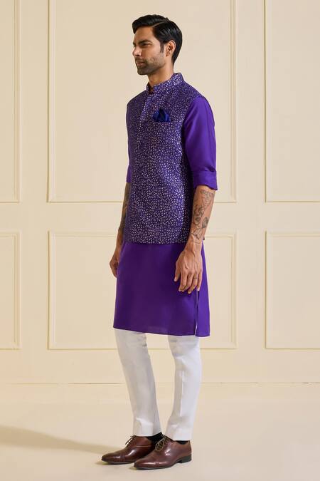 Buy Raghavendra Rathore Jodhpur Purple Silk Shimmering Prussian Indigo Nehru Jacket Online at Aza Fashions Buy_Raghavendra Rathore Jodhpur_Purple Silk Shimmering Prussian Indigo Nehru Jacket _Online_at_Aza_Fashions