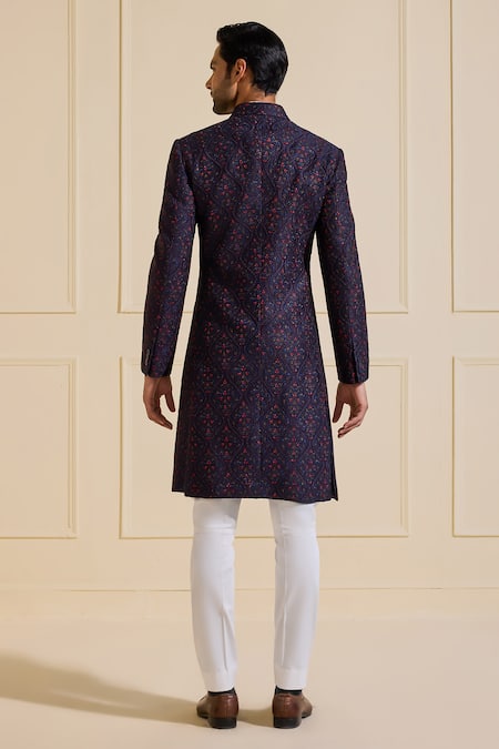 Shop Raghavendra Rathore Jodhpur Navy Silk Embroidery Textured Sherwani at Aza Fashions Shop_Raghavendra Rathore Jodhpur_Navy Silk Embroidery Textured Sherwani _at_Aza_Fashions
