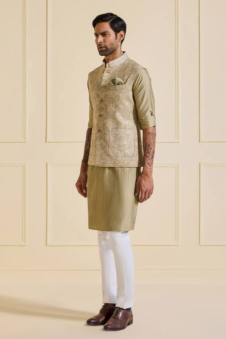 Raghavendra Rathore Jodhpur Beige Silk Embroidery Nehru Jacket Online at Aza Fashions Raghavendra Rathore Jodhpur_Beige Silk Embroidery Nehru Jacket _Online_at_Aza_Fashions