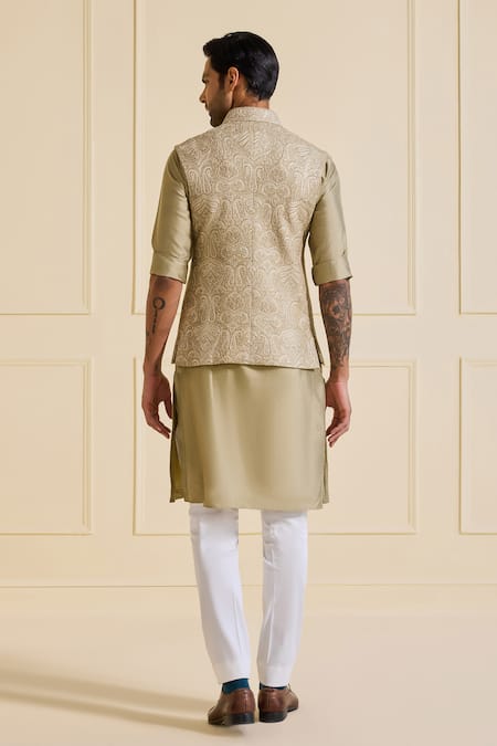 Shop Raghavendra Rathore Jodhpur Beige Silk Embroidery Nehru Jacket at Aza Fashions Shop_Raghavendra Rathore Jodhpur_Beige Silk Embroidery Nehru Jacket _at_Aza_Fashions