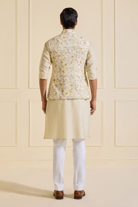 Shop Raghavendra Rathore Jodhpur Off White Silk Embroidery Floral Nehru Jacket at Aza Fashions Shop_Raghavendra Rathore Jodhpur_Off White Silk Embroidery Floral Nehru Jacket _at_Aza_Fashions