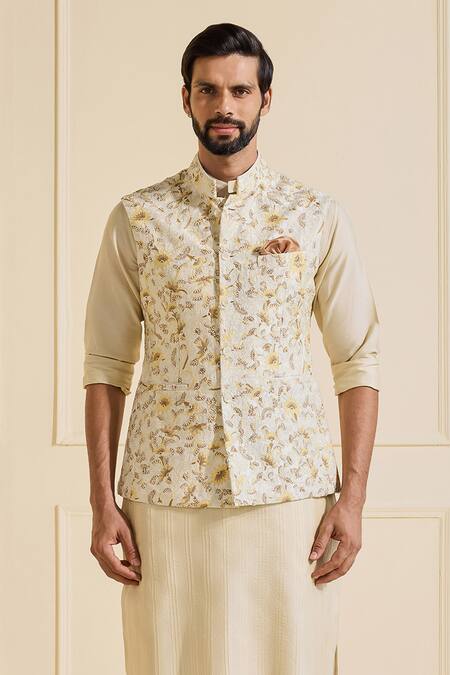 Shop Raghavendra Rathore Jodhpur Off White Silk Embroidery Floral Nehru Jacket Online at Aza Fashions Shop_Raghavendra Rathore Jodhpur_Off White Silk Embroidery Floral Nehru Jacket _Online_at_Aza_Fashions