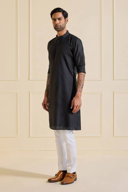 Raghavendra Rathore Jodhpur Black Silk Classic Kurta Online at Aza Fashions Raghavendra Rathore Jodhpur_Black Silk Classic Kurta _Online_at_Aza_Fashions