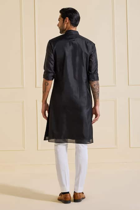 Raghavendra Rathore Jodhpur Classic Black Silk Kurta 