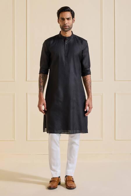 Shop Raghavendra Rathore Jodhpur Black Silk Classic Kurta Online at Aza Fashions Shop_Raghavendra Rathore Jodhpur_Black Silk Classic Kurta _Online_at_Aza_Fashions