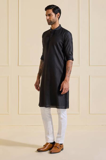Raghavendra Rathore Jodhpur Black Silk Classic Shahi Noir Kurta Online at Aza Fashions Raghavendra Rathore Jodhpur_Black Silk Classic Shahi Noir Kurta _Online_at_Aza_Fashions