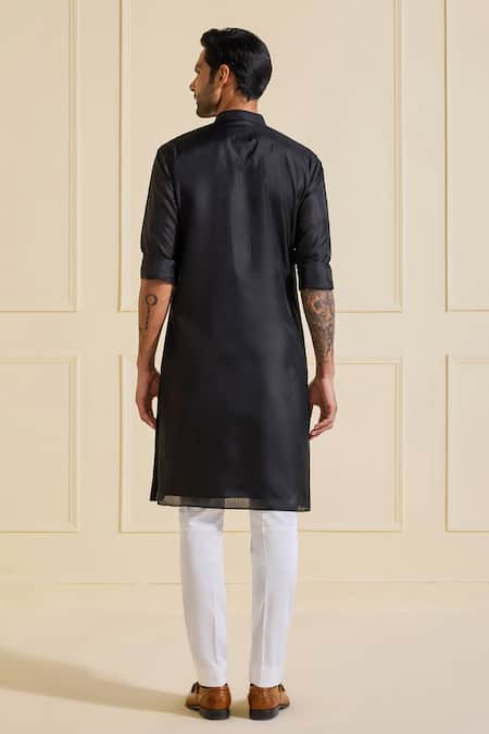 Shop Raghavendra Rathore Jodhpur Black Silk Classic Shahi Noir Kurta at Aza Fashions Shop_Raghavendra Rathore Jodhpur_Black Silk Classic Shahi Noir Kurta _at_Aza_Fashions