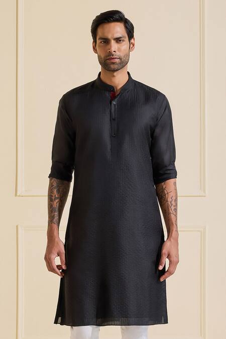 Shop Raghavendra Rathore Jodhpur Black Silk Classic Shahi Noir Kurta Online at Aza Fashions Shop_Raghavendra Rathore Jodhpur_Black Silk Classic Shahi Noir Kurta _Online_at_Aza_Fashions