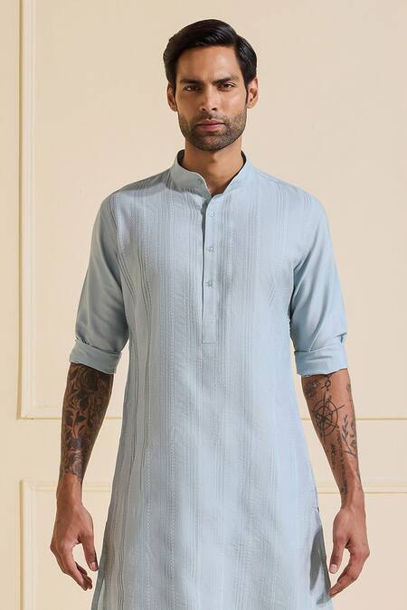 Buy_Raghavendra Rathore Jodhpur_Blue Viscose, Silk Classic Powder Kurta _Online_at_Aza_Fashions