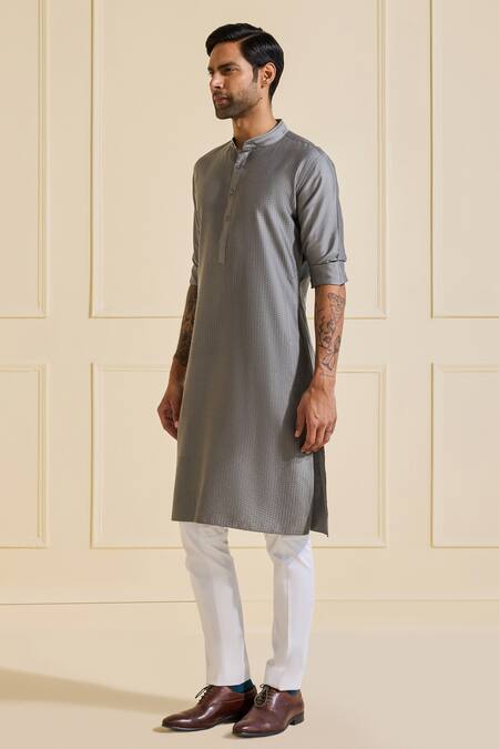 Raghavendra Rathore Jodhpur Gray Viscose, Silk Classic Grey Kurta Online at Aza Fashions Raghavendra Rathore Jodhpur_Gray Viscose, Silk Classic Grey Kurta _Online_at_Aza_Fashions