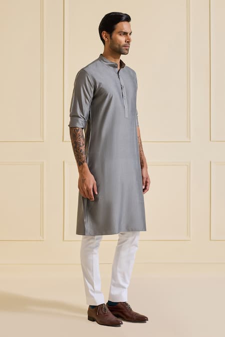 Buy Raghavendra Rathore Jodhpur Gray Viscose, Silk Classic Grey Kurta Online at Aza Fashions Buy_Raghavendra Rathore Jodhpur_Gray Viscose, Silk Classic Grey Kurta _Online_at_Aza_Fashions