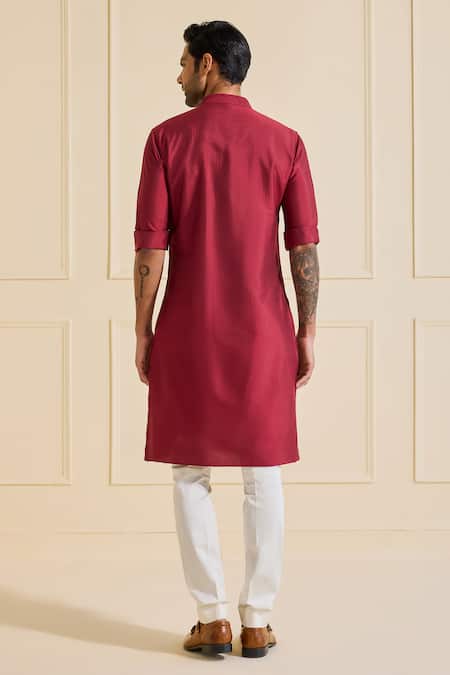 Raghavendra Rathore Jodhpur Classic Maroon Pleated Kurta 
