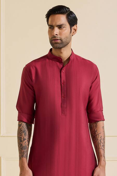 Shop Raghavendra Rathore Jodhpur Maroon Viscose Classic Pleated Kurta Online at Aza Fashions Shop_Raghavendra Rathore Jodhpur_Maroon Viscose Classic Pleated Kurta _Online_at_Aza_Fashions