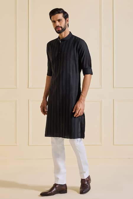 Raghavendra Rathore Jodhpur Black Viscose Striped Classic Kurta Online at Aza Fashions Raghavendra Rathore Jodhpur_Black Viscose Striped Classic Kurta _Online_at_Aza_Fashions