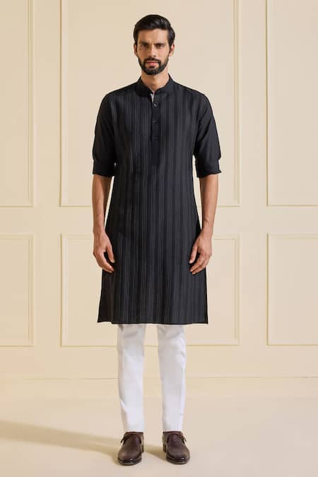 Buy Raghavendra Rathore Jodhpur Black Viscose Striped Classic Kurta Online at Aza Fashions Buy_Raghavendra Rathore Jodhpur_Black Viscose Striped Classic Kurta _Online_at_Aza_Fashions